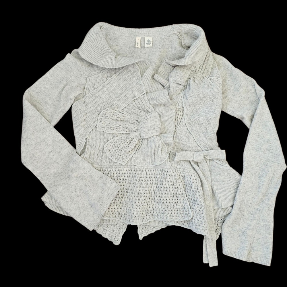 MOTH Anthro Bow Accents Avantgarde Wool Angora  Boho Cottage Cardigan sz XS‎